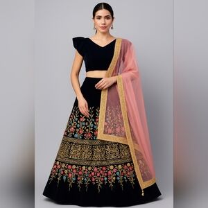 Velvet Embroidered Lehenga Set – Size Small (US 4)